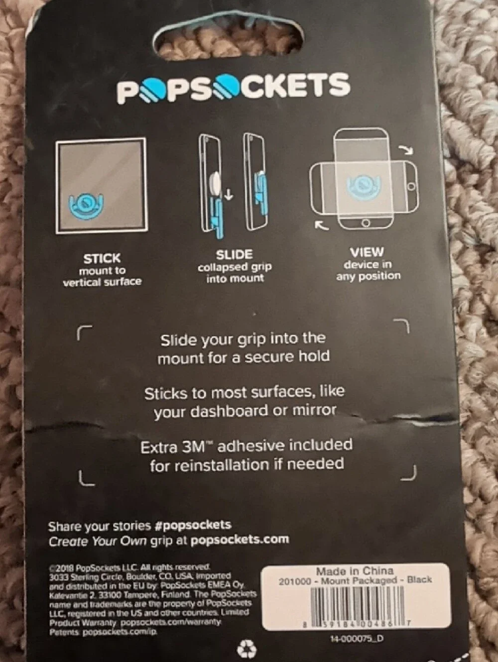 PopSockets Multi-Surface Mount + PopGrip Accessories in Black